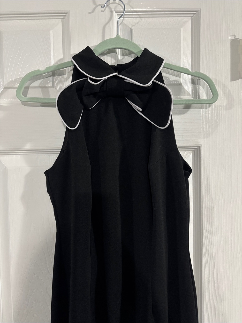 New York & Company Black Dress with White-Trim Bow Collar